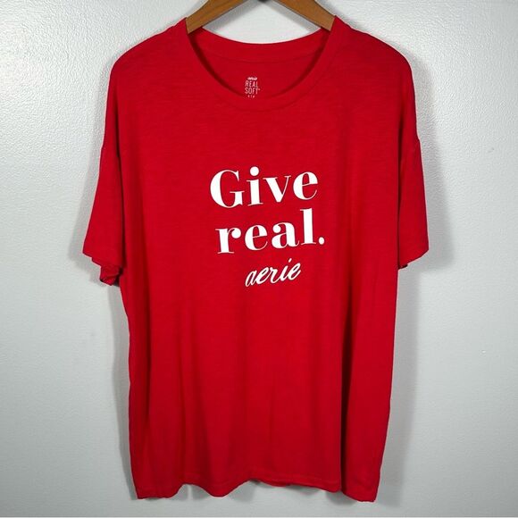 Aerie Real Soft Red Short Sleeve Oversized Give Real Tee Size Small Lightweight - Picture 1 of 14